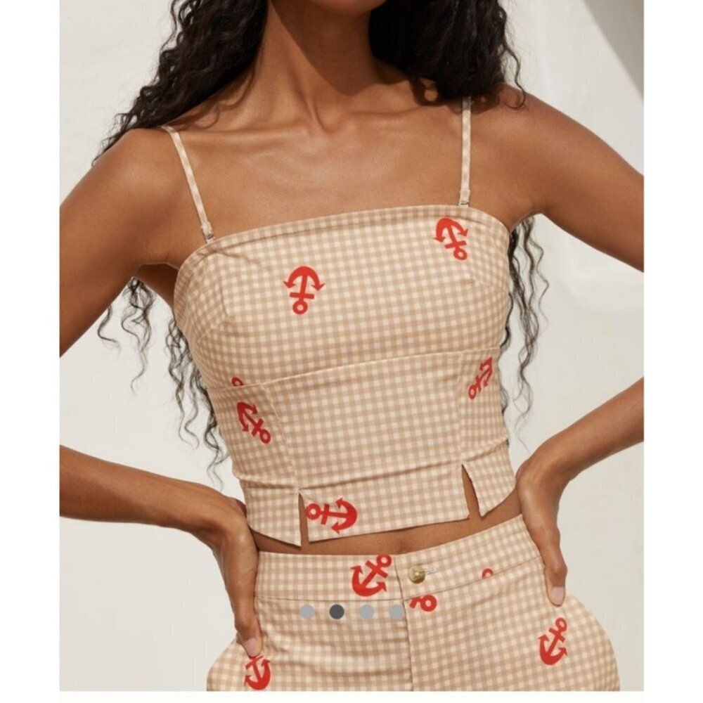 Celandine Check Print Anchor Smocked Tube top M